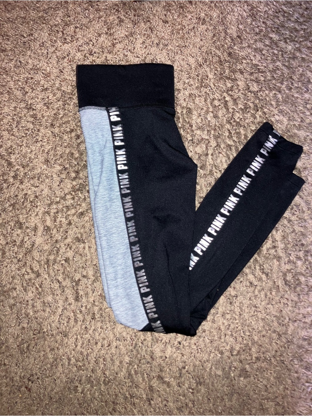 PINK Victoria's Secret Black & Gray Colorblock Logo Leggings